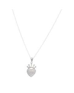 New Sterling Silver Cubic Zirconia Heart & Crown Necklace