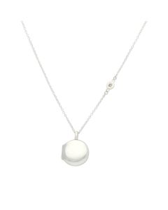 New Sterling Silver Round Locket & 18" Diamond Tag Necklace