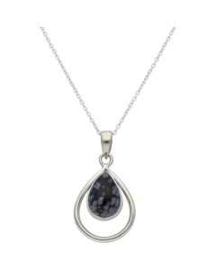 New Sterling Silver Snowflake Obsidian Pendant & 18" Necklace