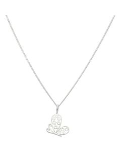 New Sterling Silver Filigree Wing Butterfly Pendant & 18" Chain