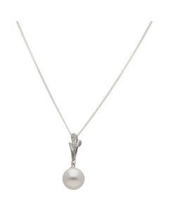 New Sterling Silver Simulated Pearl Pendant & 16" Chain Necklace