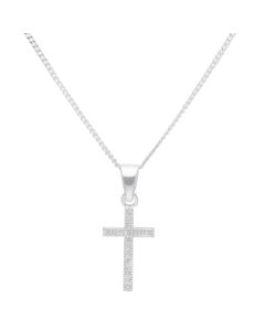 New Sterling Silver Cubic Zirconia Small Cross & 18" Necklace