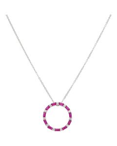 New Sterling Silver Red Gem Set Circle Adjust 16-18" Necklace