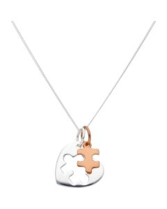 New Sterling Silver & Rose Missing Jig-Saw Piece & 18" Necklace
