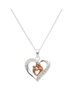 New Sterling Silver & Rose Stone Set Mother & Child & Necklace