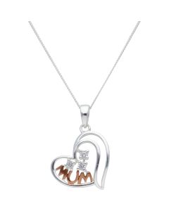 Ne Sterling Silver & Rose Cubic Zirconia Mum Heart & 18" Chain