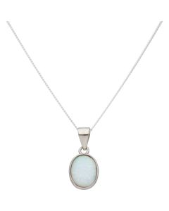 New Sterling Silver Synthetic Opal Pendant & 18" Chain Necklace