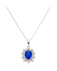 New Sterling Silver Blue Cubic Zirconia Pendant & 18" Necklace