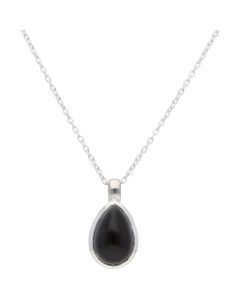 Sterling Silver Onyx Teardrop Pendant & 18" Chain Necklace