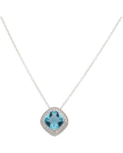 New Sterling Silver Blue & White Gemstone Pendant & 18" Necklace