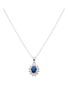 New Sterling Silver Blue & White Cubic Zirconia & 18" Necklace