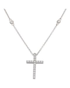 New Sterling Silver Gemstone Cross & 16" Station Necklace
