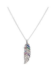 New Sterling Silver Multi-Colour Stone Set Feather 18" Necklace