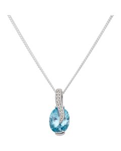 New Sterling Silver Blue Cubic Zirconia Pendant & 18" Necklace