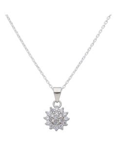 New Sterling Silver Cubic Zirconia Cluster Pendant & 18 Chain
