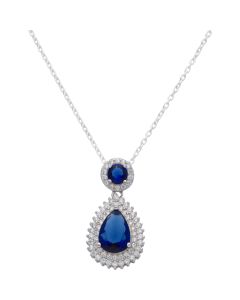 New Sterling Silver Blue Cubic Zirconia Pendant & 18" Necklace