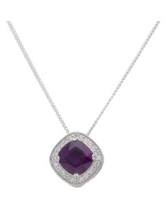 New Sterling Silver Purple Cubic Zirconia  & 18" Necklace