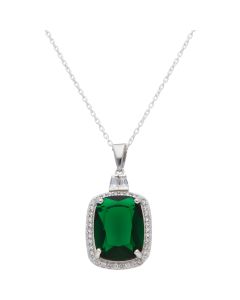 New Sterling Silver Green Cubic Zirconia  & 18" Necklace