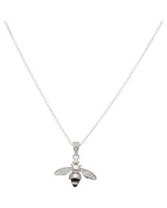 New Sterling Silver Black Enamel & Stone Set Bee & 18" Necklace