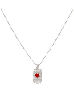 New Sterling Silver Red Heart Dog Tag Pendant & 18" Necklace