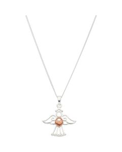New Sterling Silver & Rose Communion Angel & 16" Necklace