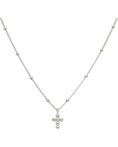 New Sterling Silver Adjustable 16-17" Beaded Curb Chain & Cross