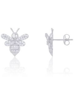 New Sterling Silver Cubic Zirconia Bee Stud Earrings