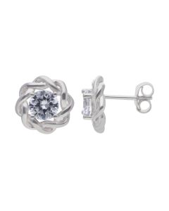 New Sterling Silver Cubic Zirconia Twine Edge Stud Earrings