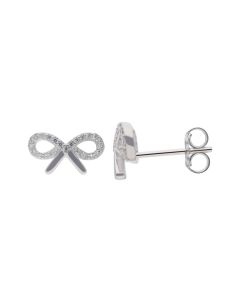 New Sterling Silver Cubic Zirconia Bow Stud Earrings