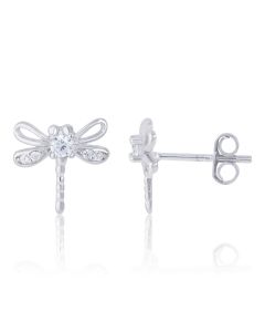 New Sterling Silver Stone Set Dragonfly Stud Earrings