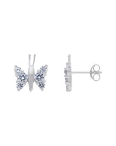 New Sterling Silver Cubic Zirconia Butterfly Stud Earrings