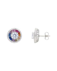 New Sterling Silver Cubic Zirconia Rainbow Stud Earrings