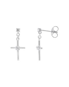 New Sterling Silver Cubic Zirconia Cross Drop Earrings