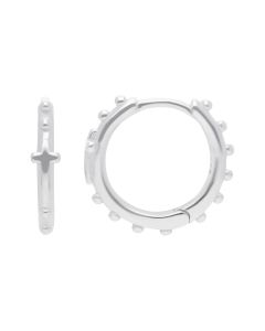 New Sterling Silver 14mm Beaded Cross Huggie Hoop Earrings