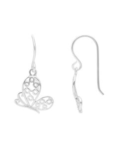 New Sterling Silver Filigree Wing Butterfly Drop Earrings