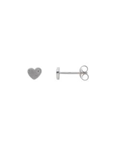 New Silver Cubic Zirconia Brushed Finish Heart Stud Earrings