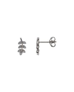 New Sterling Silver Cubic Zirconia Leaf Stud Earrings