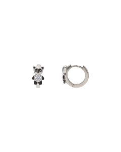 New Sterling Silver Cubic Zirconia Panda Huggie Hoop Earrings