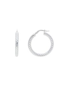 New Sterling Silver Textured Round Creole Hoop Earrings