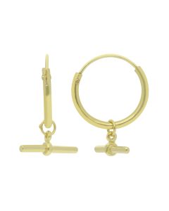 New Gold Plated Sterling Silver T-Bar Charm Sleeper Earrings