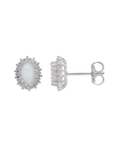 New Sterling Silver Cultured Opal & Cubic Zirconia Stud Earrings