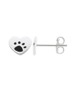 New Sterling Silver Pawprint Heart Stud Earrings