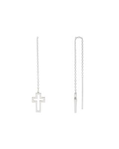 New Sterling Silver Cut-Out Cross Pull Through Drop Earrings