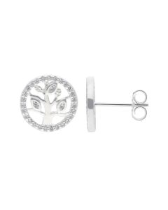 New sterling Silver Cubic Zirconia Tree Of Life Stud Earrings