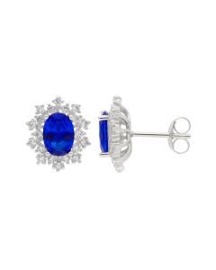 New Sterling Silver Blue Cubic Zirconia Cluster Stud Earrings