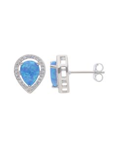 New Sterling Silver Synthetic Opal & Cubic Zirconia Stud Earring