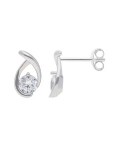 New Sterling Silver Cubic Zirconia Loop Stud Earrings
