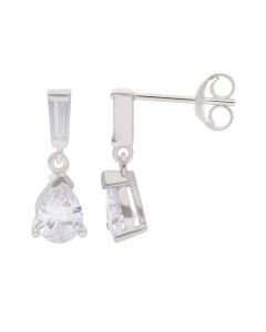 New Sterling Silver Cubic Zirconia Pear Shaped Drop Earrings