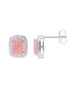 New Sterling Silver Pink Synthetic Opal & Gem Stone Earrings