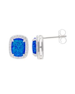 New Sterling Silver Blue Synthetic Opal & Gem Stone Earrings